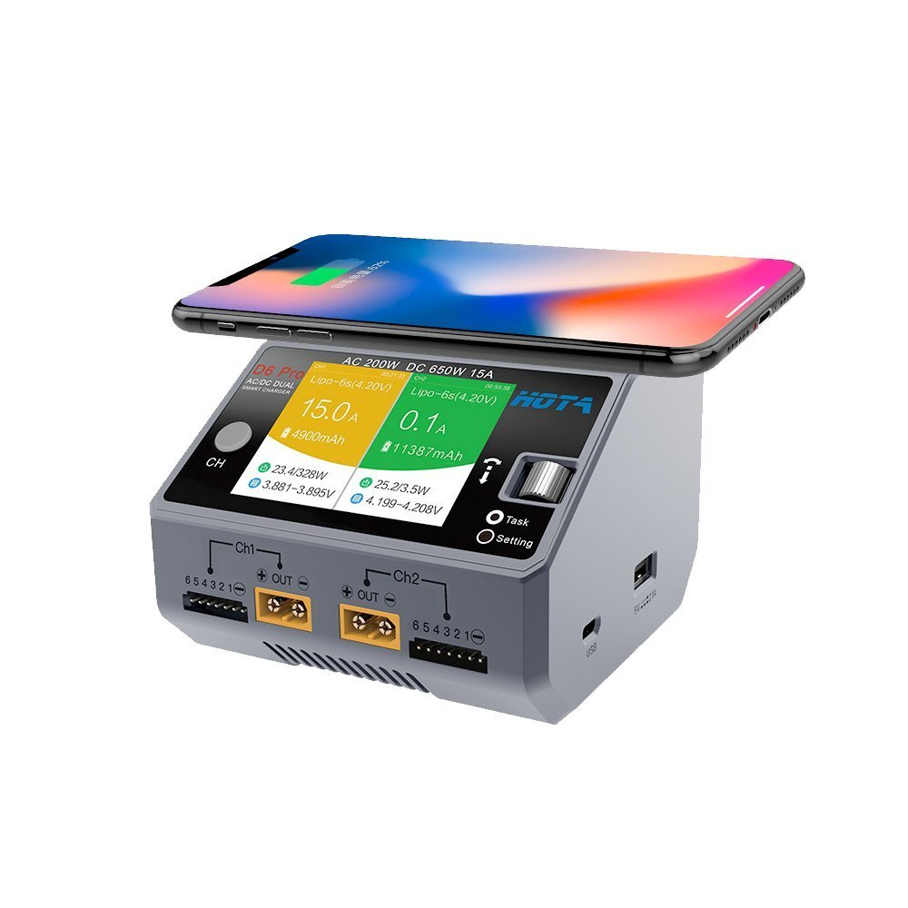 HOTA D6 Pro 325W 15A 1-6S Dual Channel AC/DC Smart Charger w/ Wireless Charging